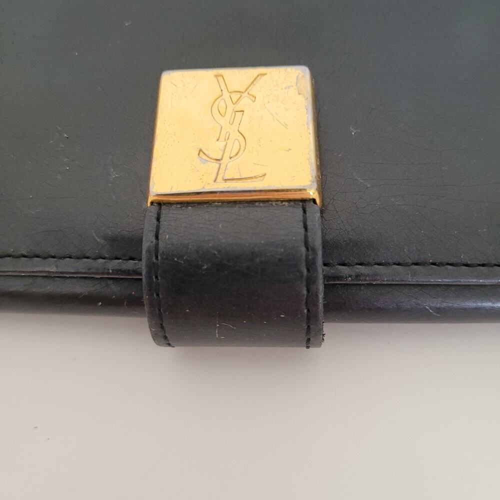 Yves Saint Laurent YSL Vintage Long Large Leather Wallet Black Logo Bifold Retro - Picture 12 of 12
